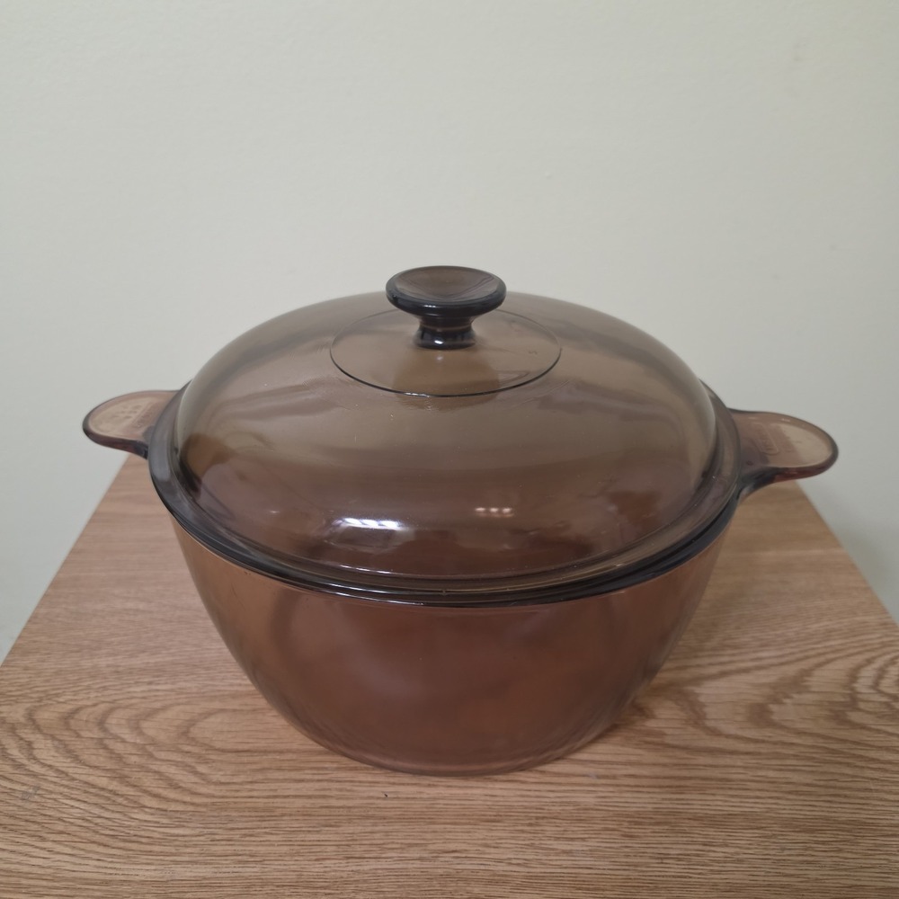 Visions Corning Amber Glass Dutch Oven Covered Casserole Pot Lid Stockpot 4.5L